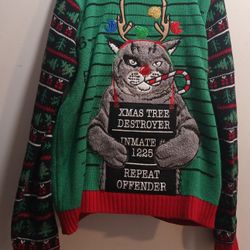Cat Christmas Ugly Sweater Size M