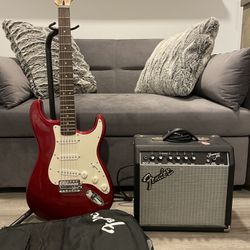 Fender Squier Strat with Amp, Cable, and Picks - Red