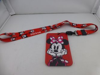 Disney Minnie Mouse Lanyard Keychain ID Badge Holder Red with Mickey Heads - D4