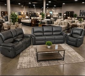 DARK GRAY SOFA SET 3-PIECE WITH RECLINER NEW