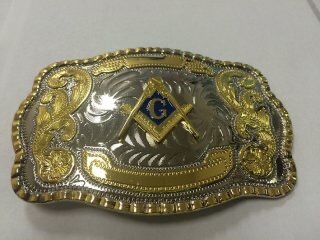 MASONIC RODEO BULL RIDER ANIMAL TWO TONE HUGE BIG COWBOY WESTERN SHINE BELT BUCKLE