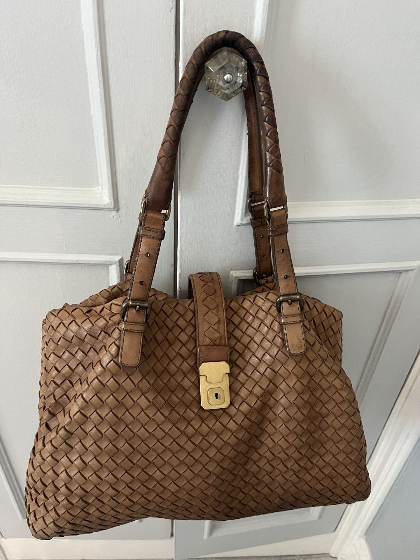 BOTTEGA VENETA Roma Hand Tote Bag Intrecciato -Caramel Color