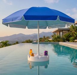 PASAMIC 7FT Floating Table Umbrella with Base & Cup Holder, Portable Pool Umbrella for Inside of Pool, Floating Poolside Shade Include Easy Carry Bag