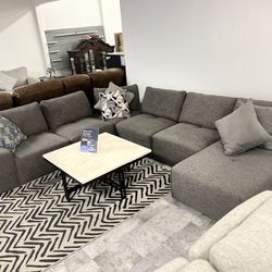 Dark Gray Fabric Modular Sectional With Chaise