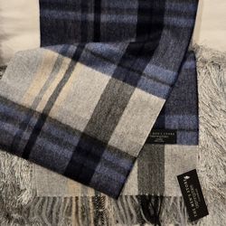 Brand New Blue and Gray Plaid Cashmere Men's Scarf