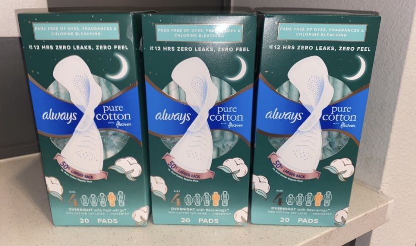 Always Pure Cotton Overnight Pads with Wings - Size 4, 20 ct