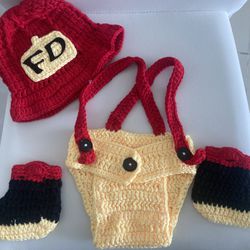 Pinbo Baby Boys Girls Photography Prop Crochet FD Fireman Hat Diaper Boots