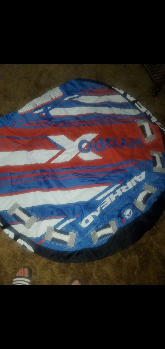 Airhead Hydro X 3 Person Towable Tube for Boating, Blue, White, & Red (Rope Included)