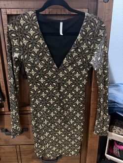 Gold And Black Long Sleeve Cocktail Short Dress