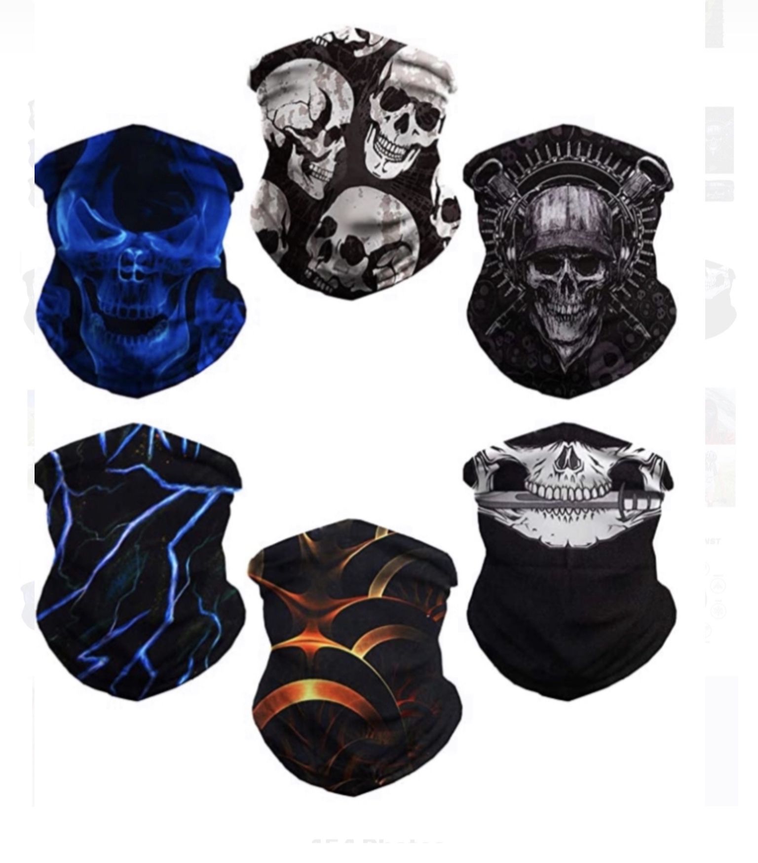Neck Gaiter Face Cover Balaclava Headwear UV Protection (6pcs Skull)