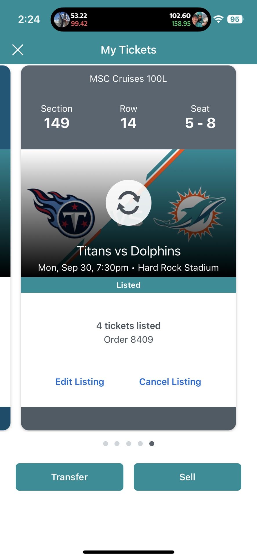 Titans Vs Dolphins Club Or Lower Level 15 Yd Line Parking Option