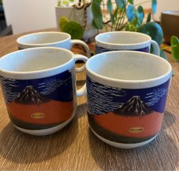 Mino Ware Hokusai Mt Fuji oversized ceramic mugs, set of 4