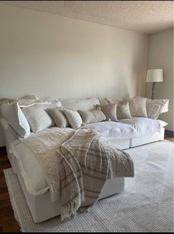 Like new Big beautiful comfy white modular cloud couch with storage ottoman