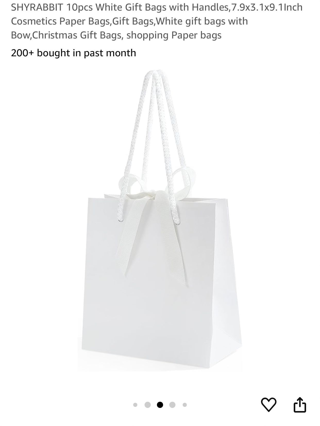 WHITE GIFT BAGS 7.9”x 3.1”x9.1” New. Wedding and Party