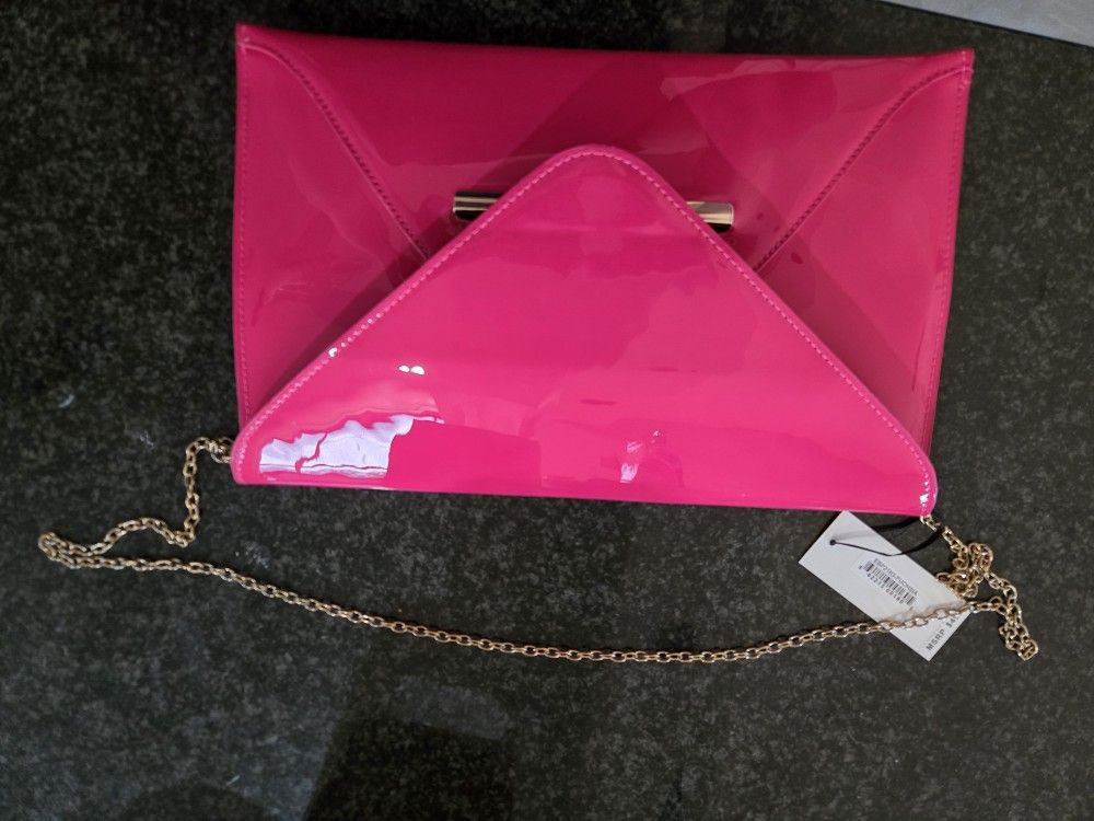 Faux Leather Hot Pink Clutch