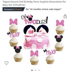 Oh Twodles MINNIE MOUSE Cake & Cupcake topper 2nd Birthday Party Decoration NEW Never Opened 