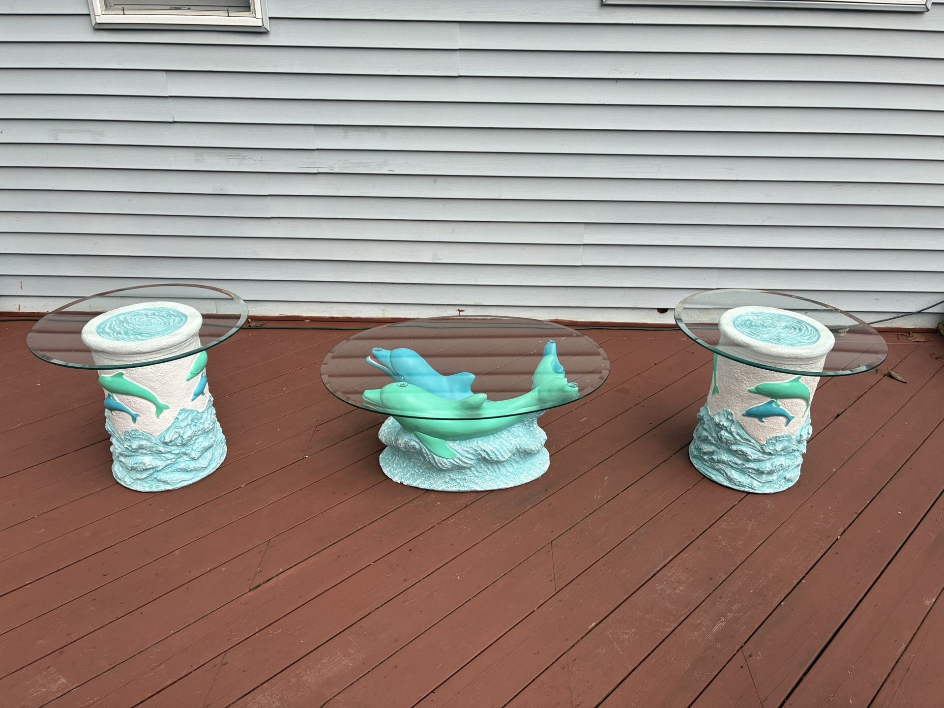 Stunning Dolphin Table With Two End Tables