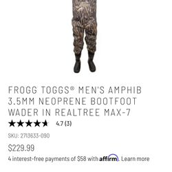 FROGG TOGGS MEN'S AMPHIB 3.5MM NEOPRENE BOOTFOOT WADER IN REALTREE MAX-7