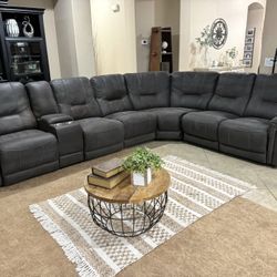 Grey Sectional Couch w/ USB ports and recliners 