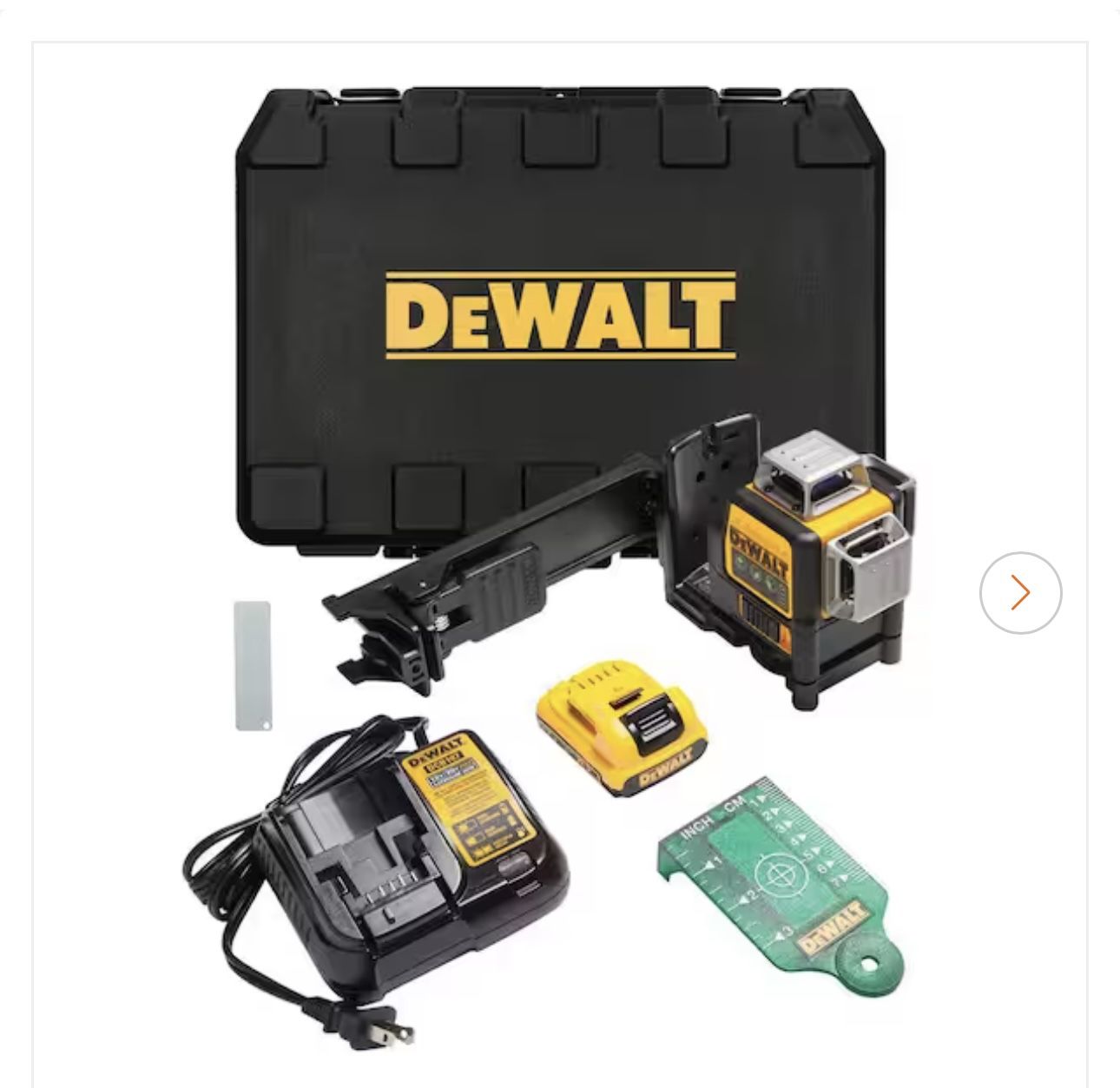 DEWALT 12V MAX Lithium-Ion 100 ft. Green Self-Leveling 3-Beam 360 Degree Laser Level with 2.0Ah Battery, Charger and Case