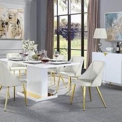 Brand New 7PC White High Gloss Dining Set