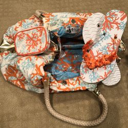 Bag Lady mudpie Carry bag, Hand Purse and Flip Flops -3 Piece Set