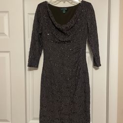 Lauren Ralph Lauren Gray Floral Lace Sequined Dress - Size 8