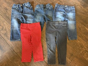 5 Pairs Of 18-24 Month Pants: Denim, Black & Red/White Stars