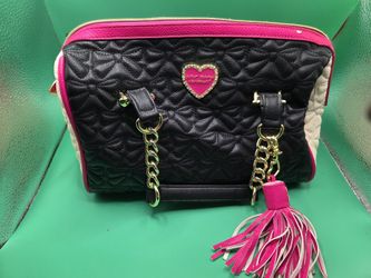 Betsey Johnson Quilted Pink Black Satchel Heart Accent