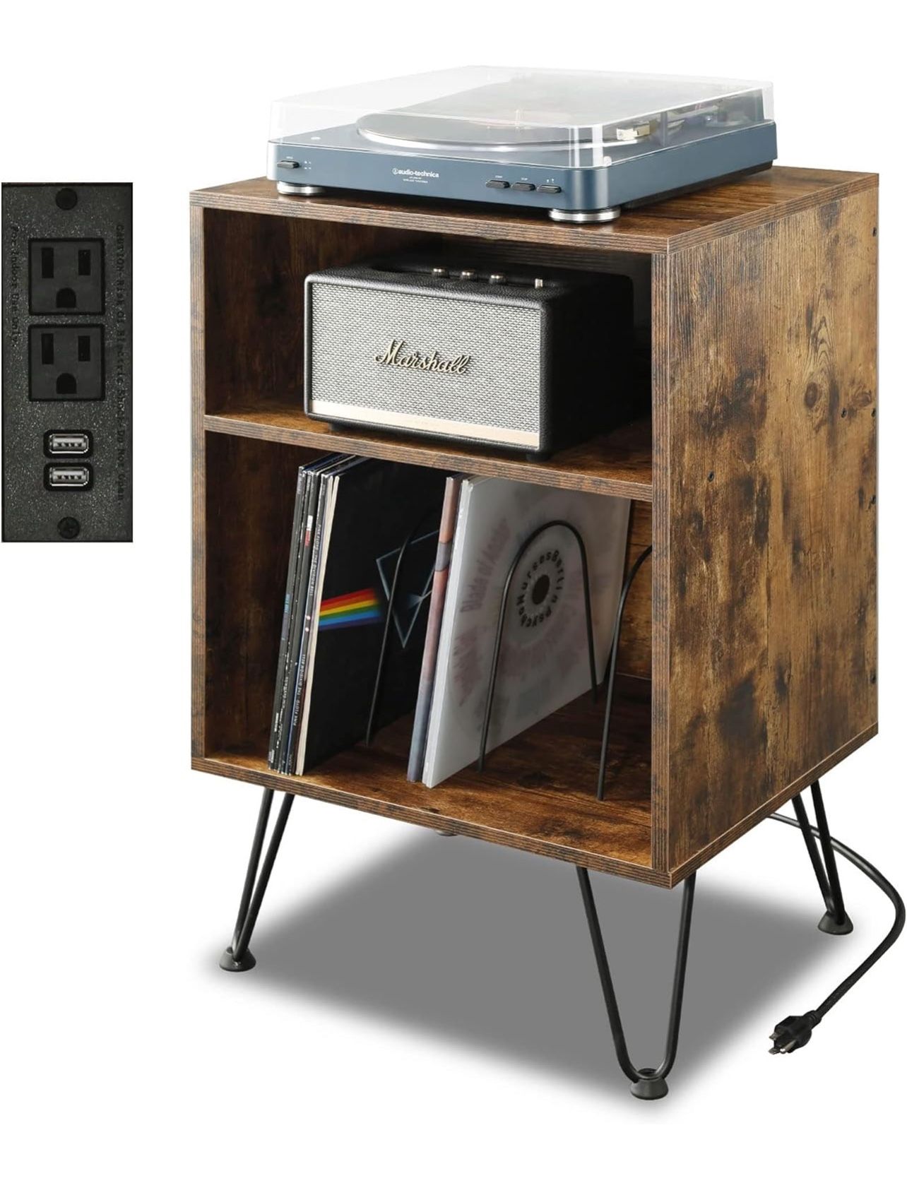 Record Player Stand with Charging Station & USB Ports