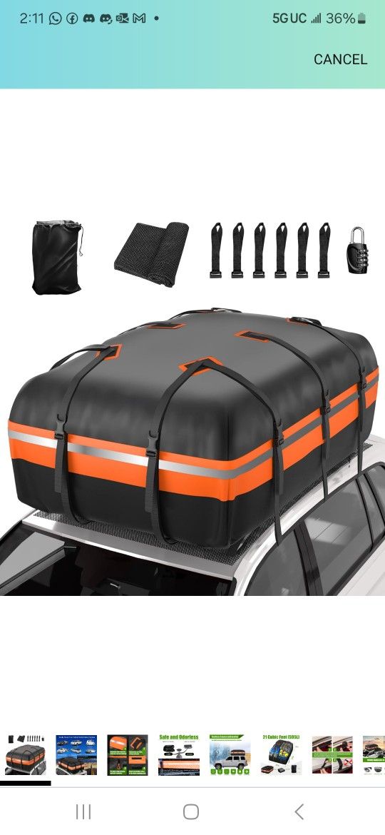 Rooftop Cargo Carrier - Car Roof Bag, 1000D PVC Soft-Shell Waterproof for Cars with/Without Racks, Includes Anti-Slip Mat, Storage Bag, Luggage Lock,