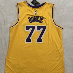 XL Luka Doncic Stitched Yellow Lakers Jersey #77