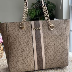 Guess Mocha Luxury Elite Women’s Bag Partly Gold Chain Strap,Shoulder Bag Guess