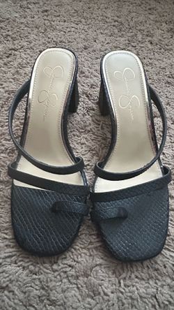 Black strappy block heels