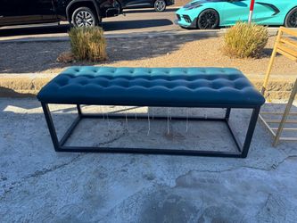Blue leather bench