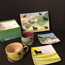 Vintage Toro Capricho 2 Bull Themed Coffee/Tea Cups and 2 Saucers Plate Set