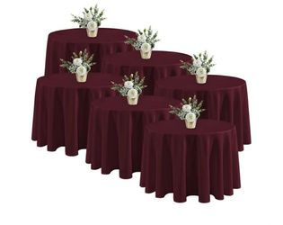 9067: New 6 Pack Burgundy Round Tablecloths - 120 Inches in Diameter - Stain Resistant and Washable Table Clothes, Polyester Fabric Table Covers for W
