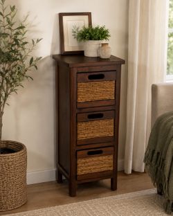 wood wicker 3 drawer cabinet