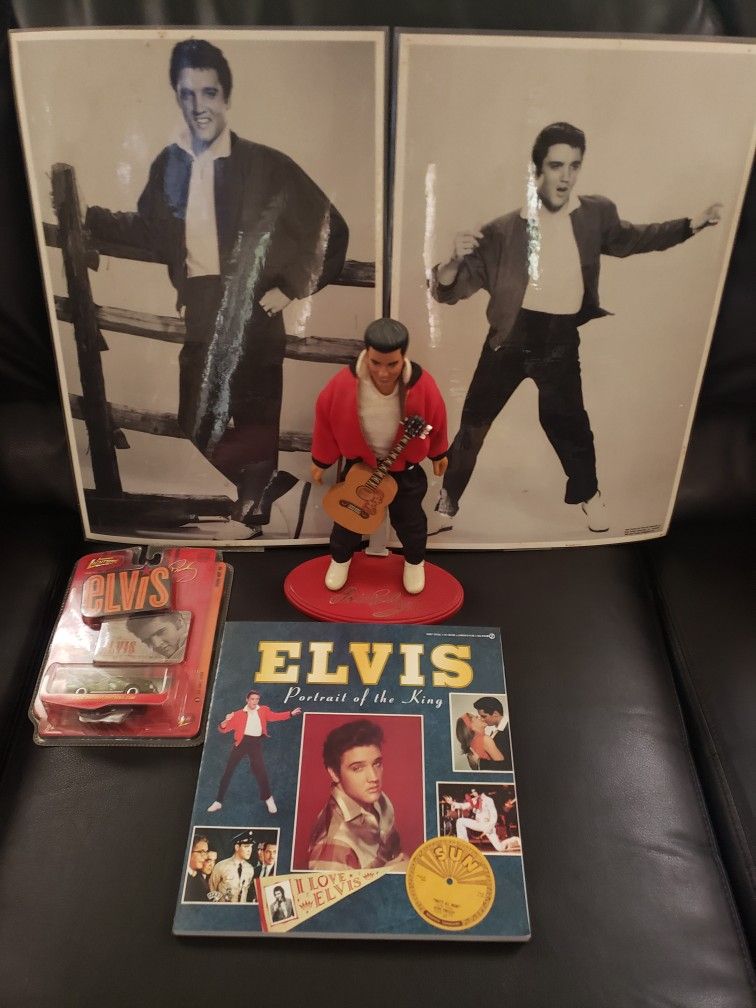 Vintage+Rare" ELVIS PRESLEY "Jailhouse Rock" Doll with Guitar 1993+ Book+Diecast Car