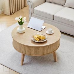 35.4" Round Lift Top Coffee Table with Storage - Mid Century Modern