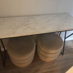 Used console table and ottomans 