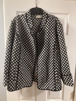 Chico's Blk/Wht Polka Dot open Front Fleece Jacket - 4