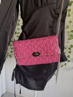 Valentino Fuchsia Quilted Studded Crossbody Bag