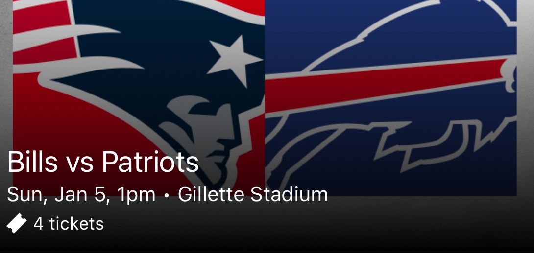 Bills vs Patriots 4 Tickets On The Cross Point Club + VIP Parking