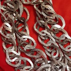 Two Toned Hammered Double Link Chain Necklace 44"
