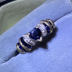 Heart Sapphire & Diamonds Ring 10K Gold Size 7