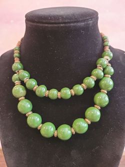 Green Ceramic Beaded Hand Knotted Adjustable Boho Necklace  F10