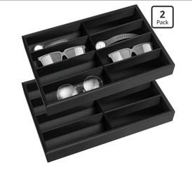 2 Pcs Sunglass Organizer Trays Glasses Stackable Jewelry Trays Sunglass Organizer Display Box(8 Grids,Black)