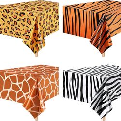 Animal Safari Tablecloth, Jungle Animal Theme Giraffe Tiger Zebra Print Tropical Leaves Tablecloth Party Supplies for Jungle Safari Birthday Baby Show