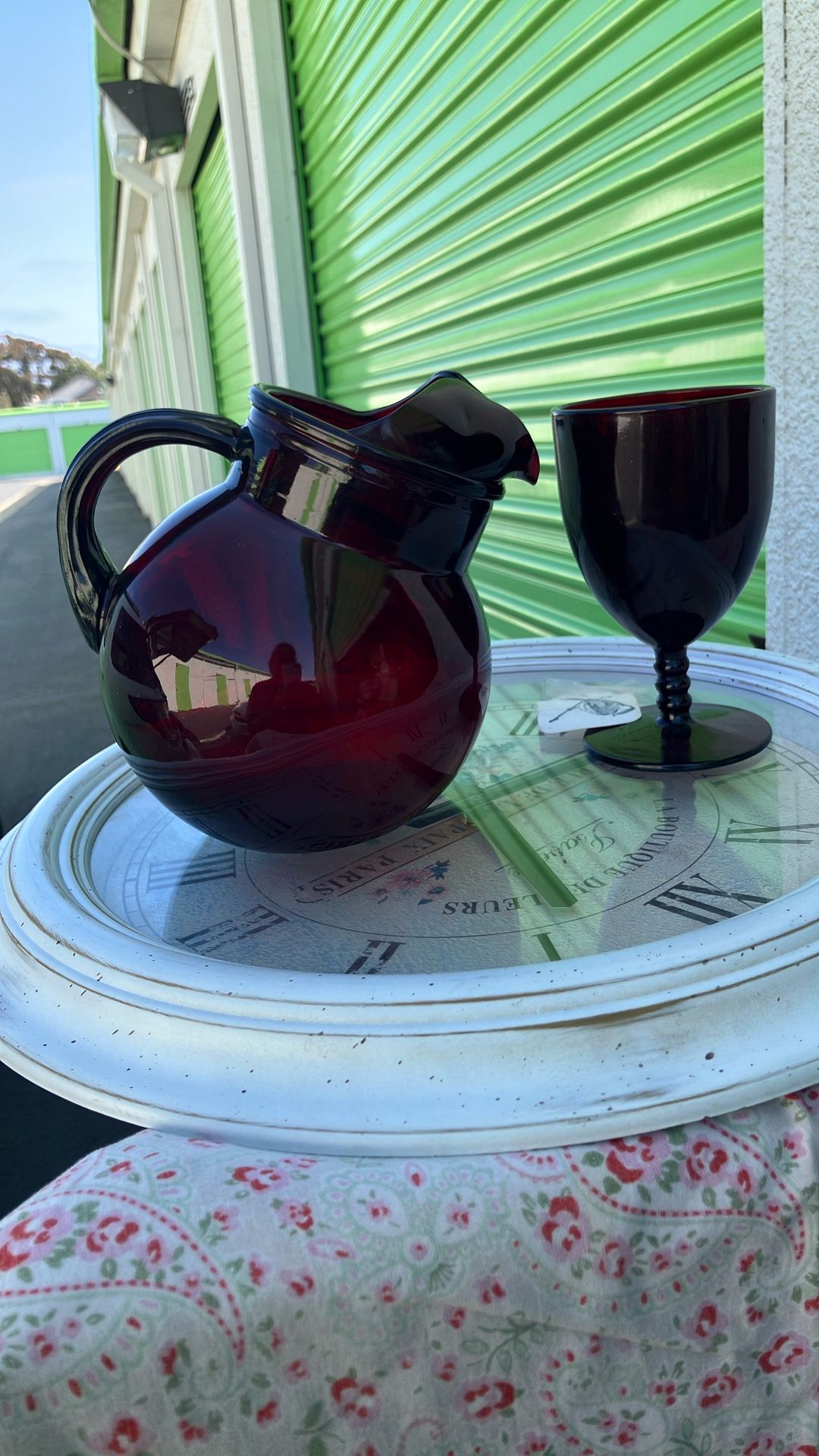 Deep Red Pitcher And Four Goblets